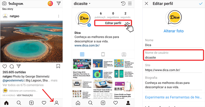 alterar nome instagram passos