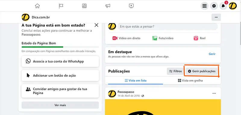 PASSO 2: Gerenciar publicações