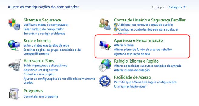 Visualizar arquivos ocultos Windows tela aparência e personalização