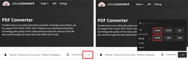 Converter livro online kindle - passo 2