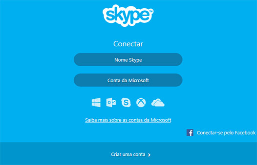 Tela de login do Skype