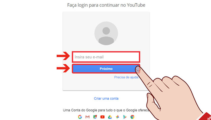 Formulário entrar conta Youtube