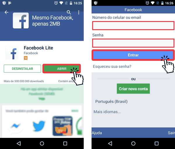 Facebook lite entrar