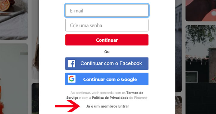 Pinterest entrar e fazer login conta