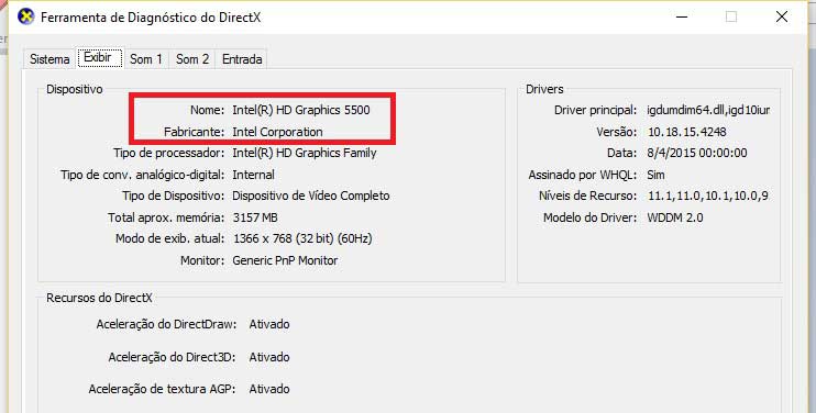 Tela onde descobrir qual placa de video do pc