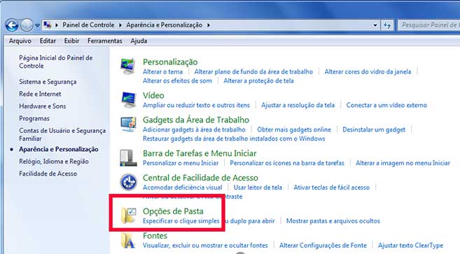 Como visualizar pastas ocultas Windows 7 tela
